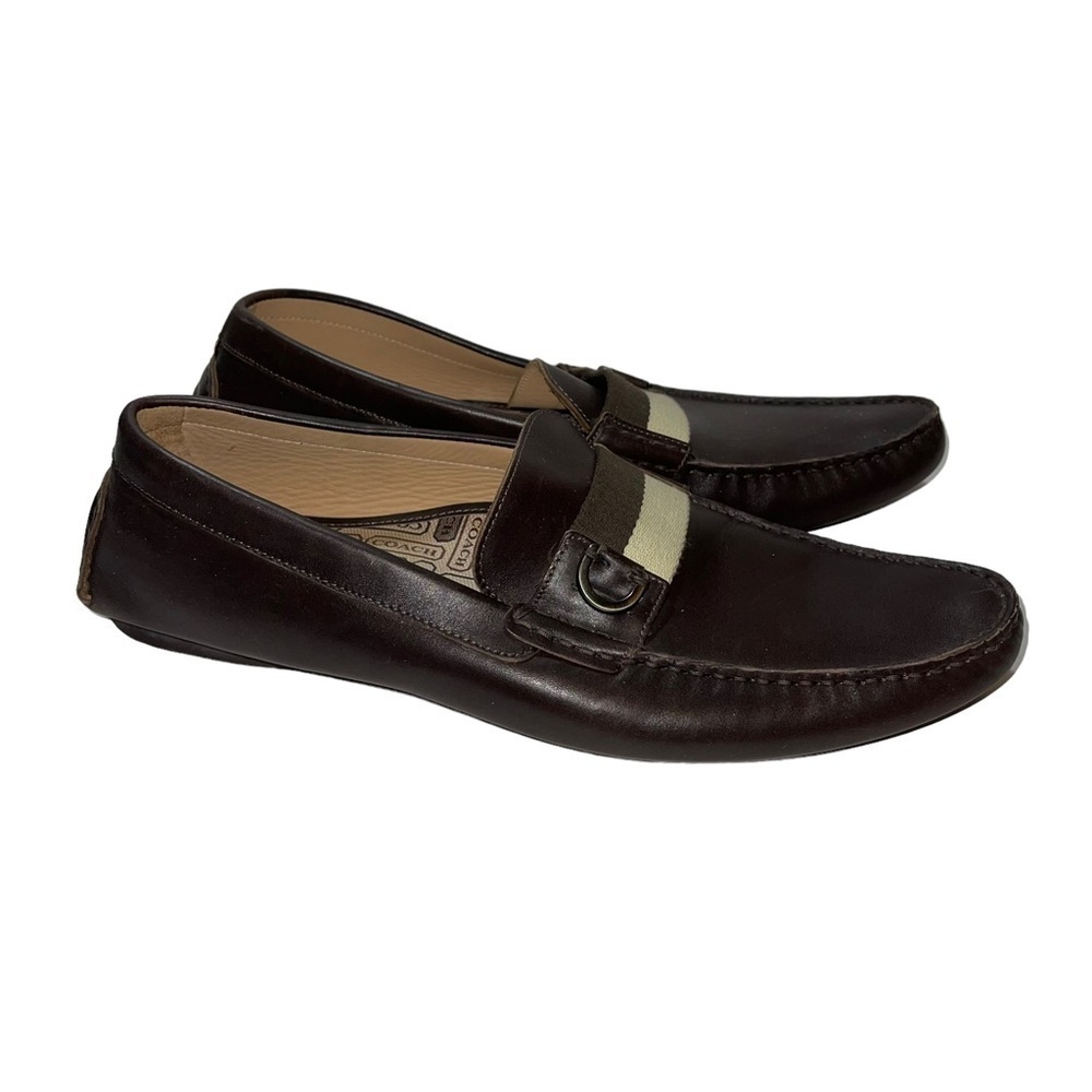Coach Bally Lather Drivers Loafers Brown Men Size 12 - Picture 3 of 10